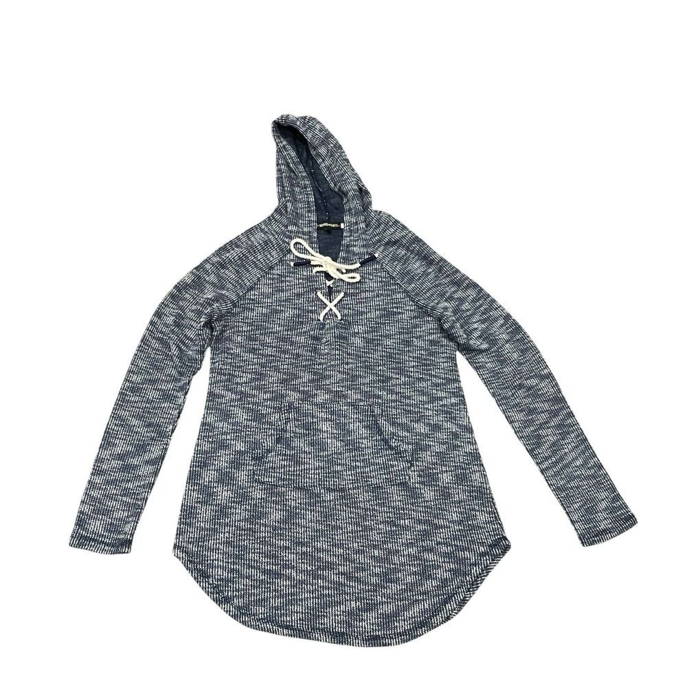 Womens Lace Up Hoodie Large Blue Pullover Long Sleeve Casual Top